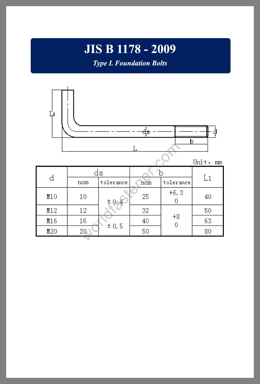 JIS B 1178, JIS B1178, JIS B 1178 Anchor Bolt, fastener, screw, bolt, JIS bolts, JIS Fasteners