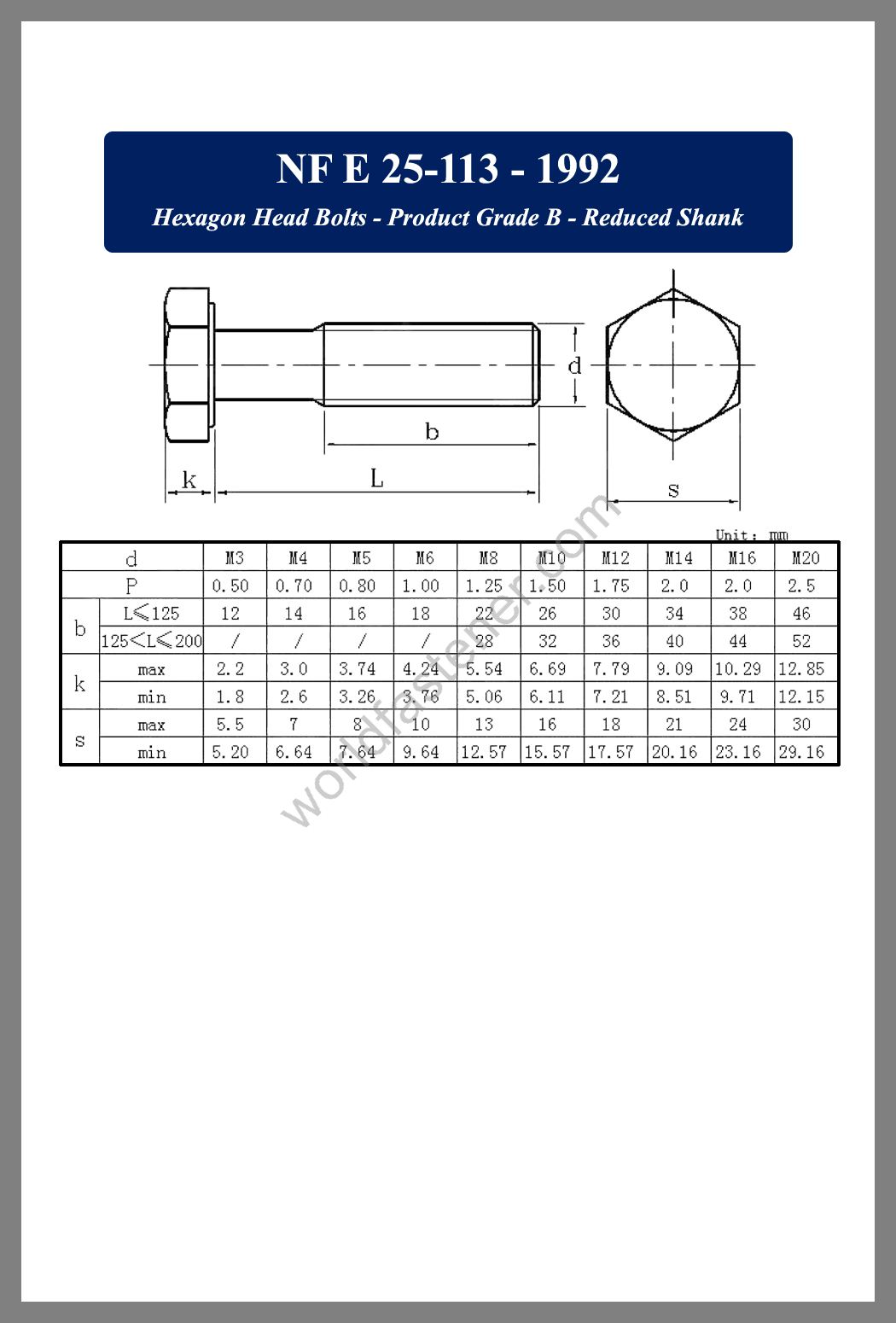 NF E 25-113, NF E25-113 Hexagon Head Bolts, fastener, screw, bolt, NF bolt, Normes Françaises fastener