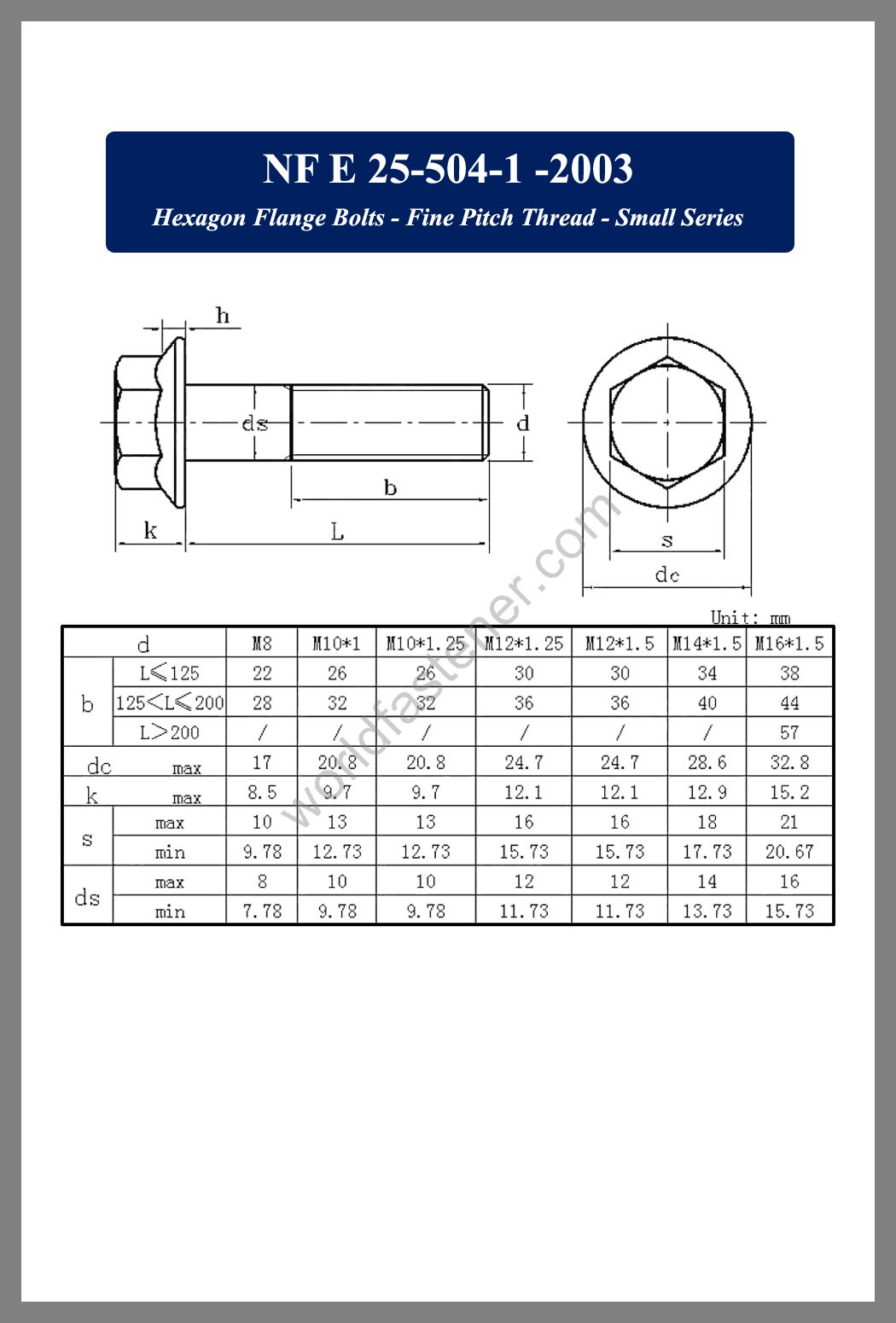 NF E25-504-1, NF E25-504-1 Flanged Bolts, NF E 25-504-1, Flange screws, fastener, screw, bolt, NF bolts